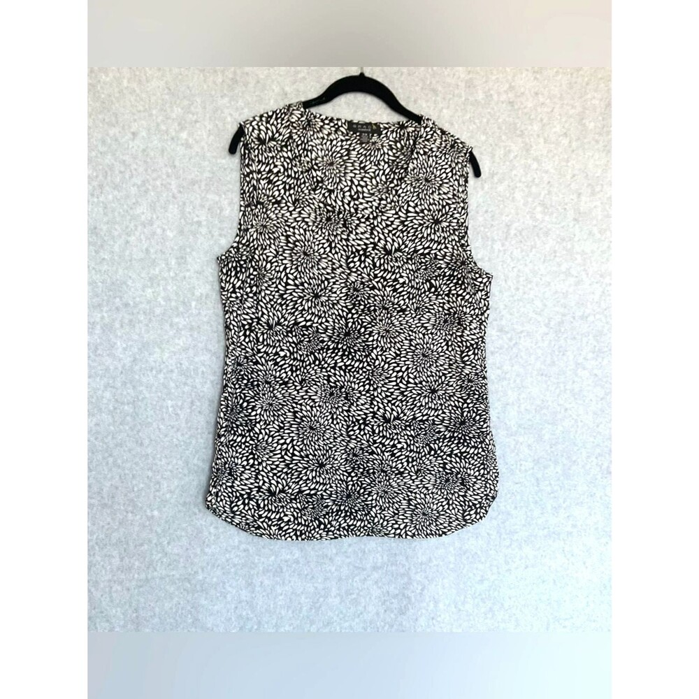 Grace The Perfect Fit Black White Floral Burst Sleeveless Blouse M Polyester